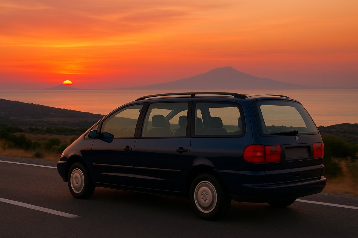 Minivan bei Sonnenuntergang in Sizilien